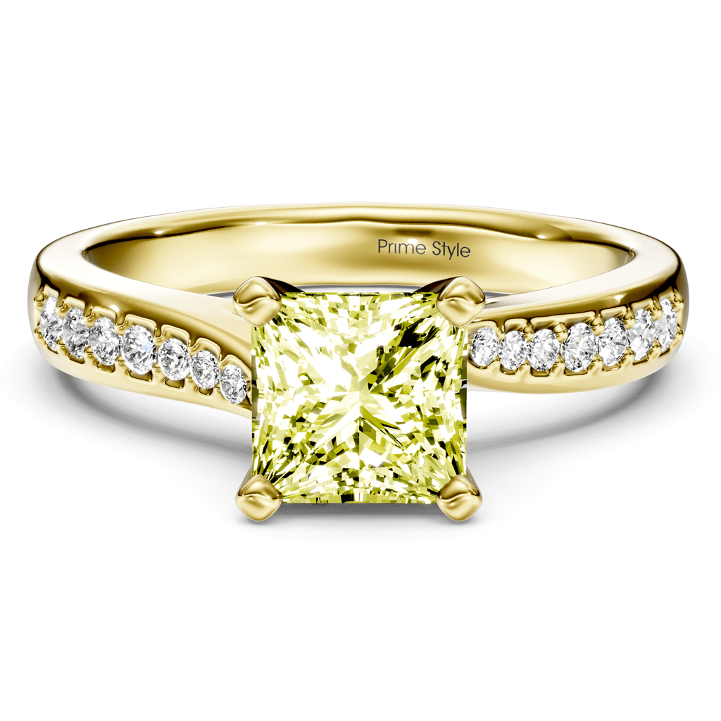 1.15-4.15 CT Princess & Round Cut Fancy Yellow Diamonds - Engagement Ring