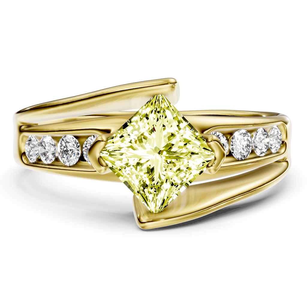 1.25-4.25 CT Princess & Round Cut Fancy Yellow Diamonds - Engagement Ring