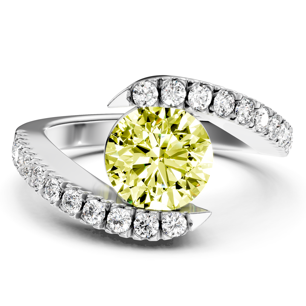 1.30-4.30 CT Round Cut Fancy Yellow Diamonds - Engagement Ring