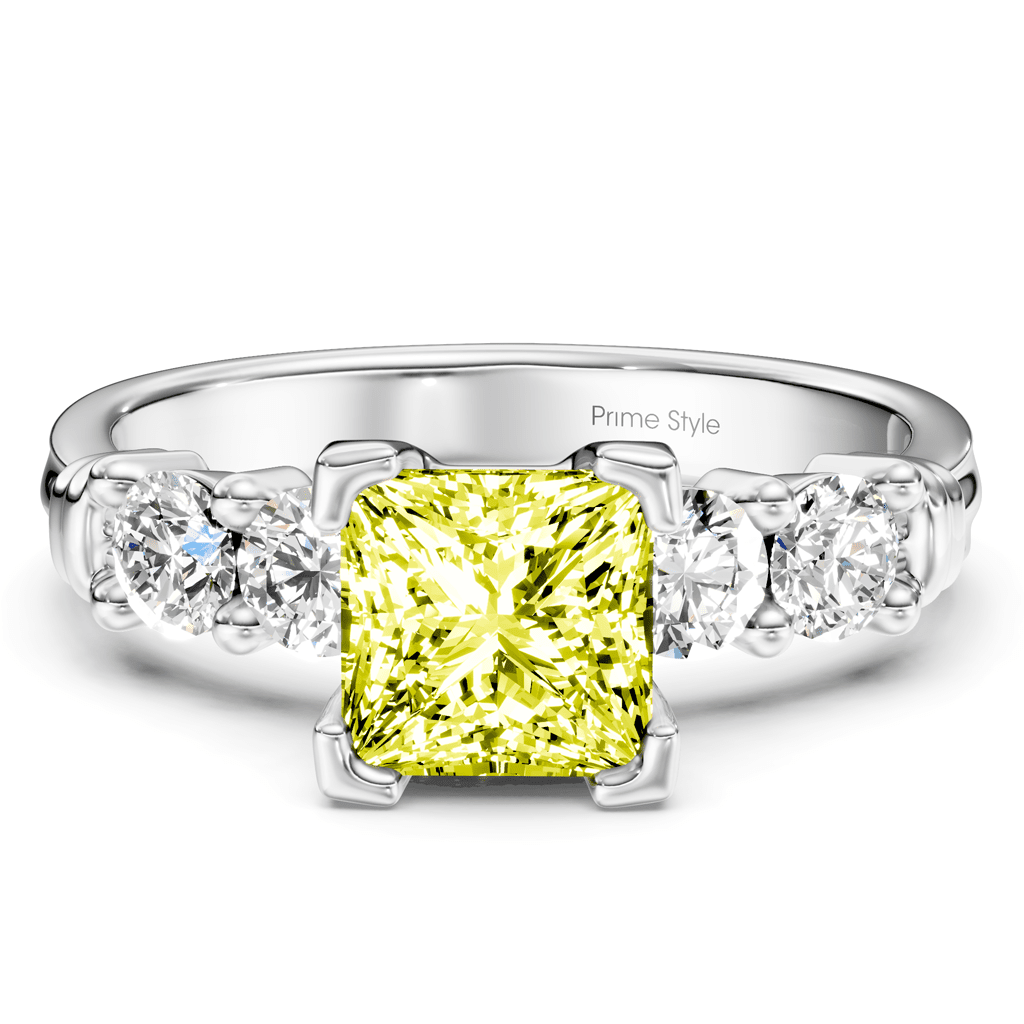 1.55 - 4.55 CT Princess & Round Cut Fancy Yellow Diamonds - Engagement Ring - Primestyle.com