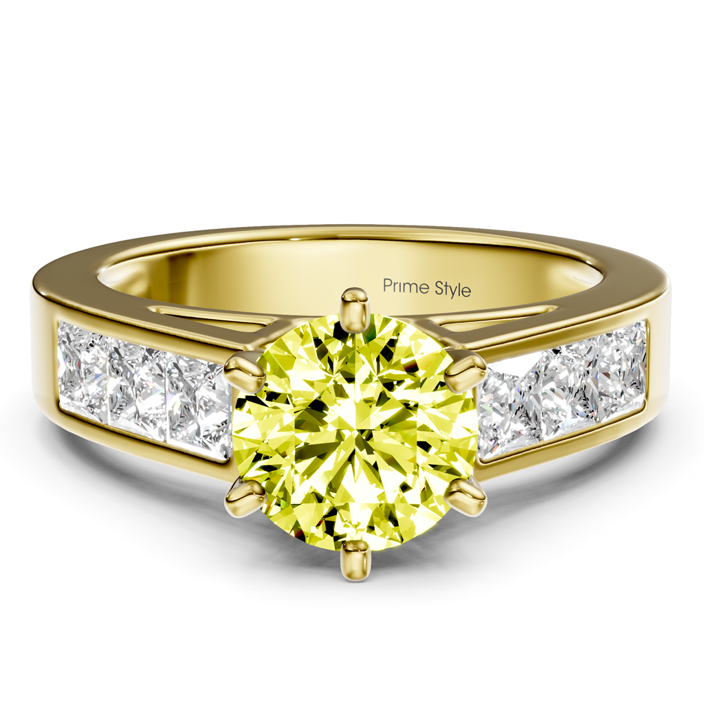 2.05-5.05 CT Princess & Round Cut Fancy Yellow Diamonds - Engagement Ring