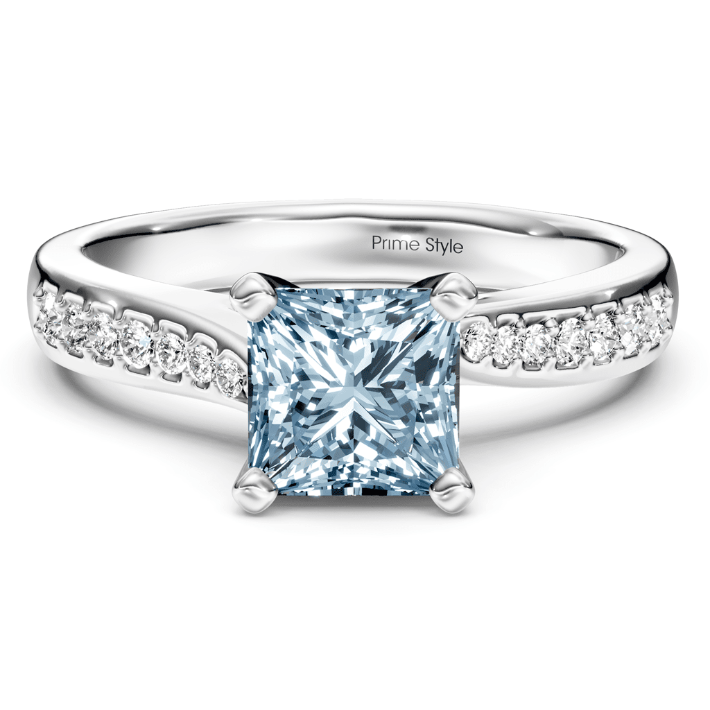 1.15 - 4.15 CT Princess & Round Cut Fancy Blue Diamonds - Engagement Ring - Primestyle.com