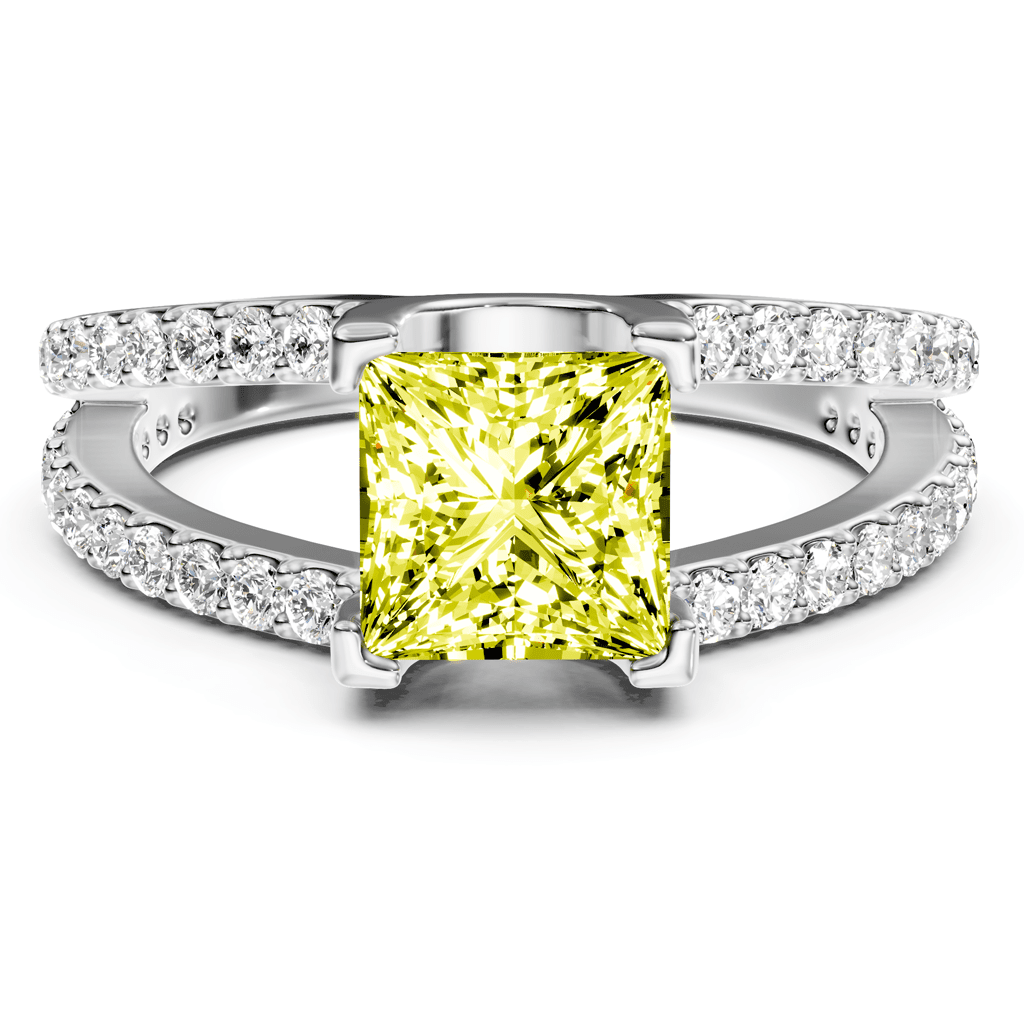 1.50-4.50 CT Princess & Round Cut Fancy Yellow Diamonds - Engagement Ring