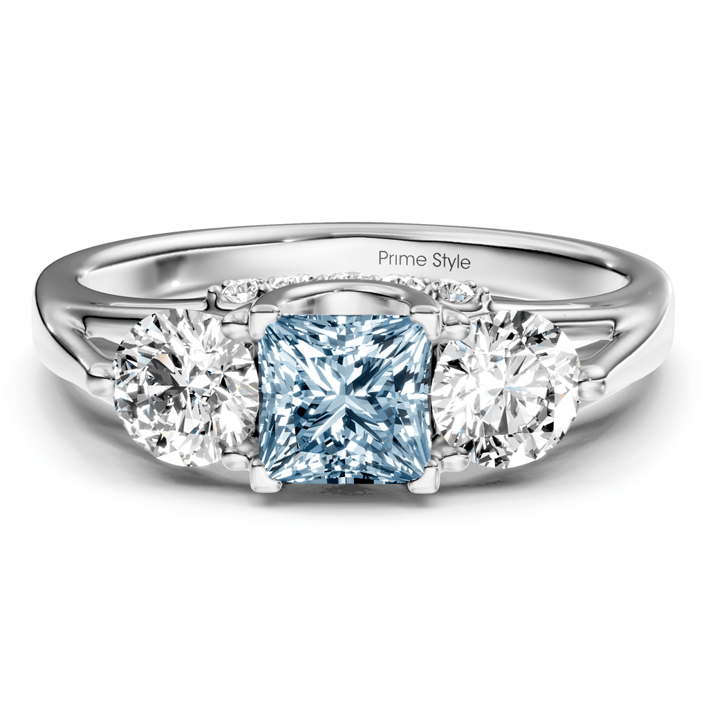 1.55 - 4.55 CT Princess & Round Cut Fancy Blue Diamonds - Engagement Ring - Primestyle.com