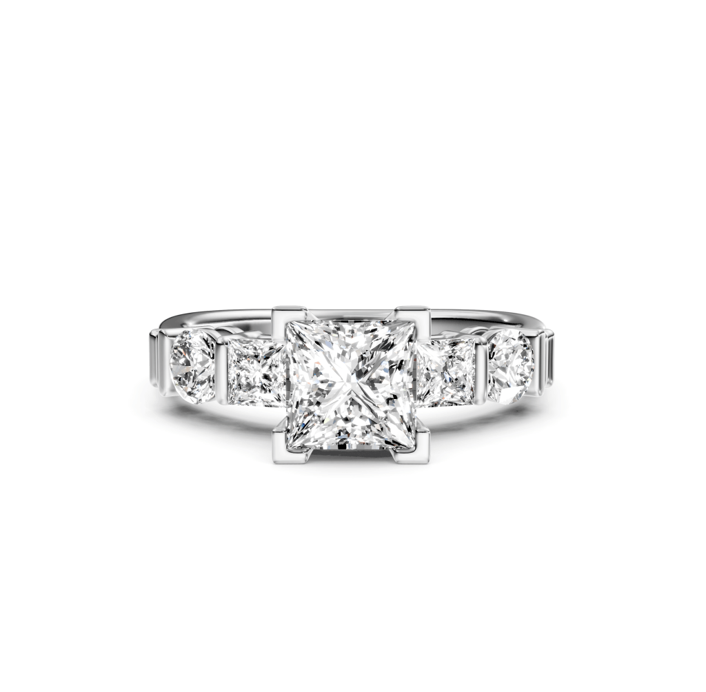 1.05-2.20 CT Princess & Round Cut Natural Diamonds - Engagement Ring