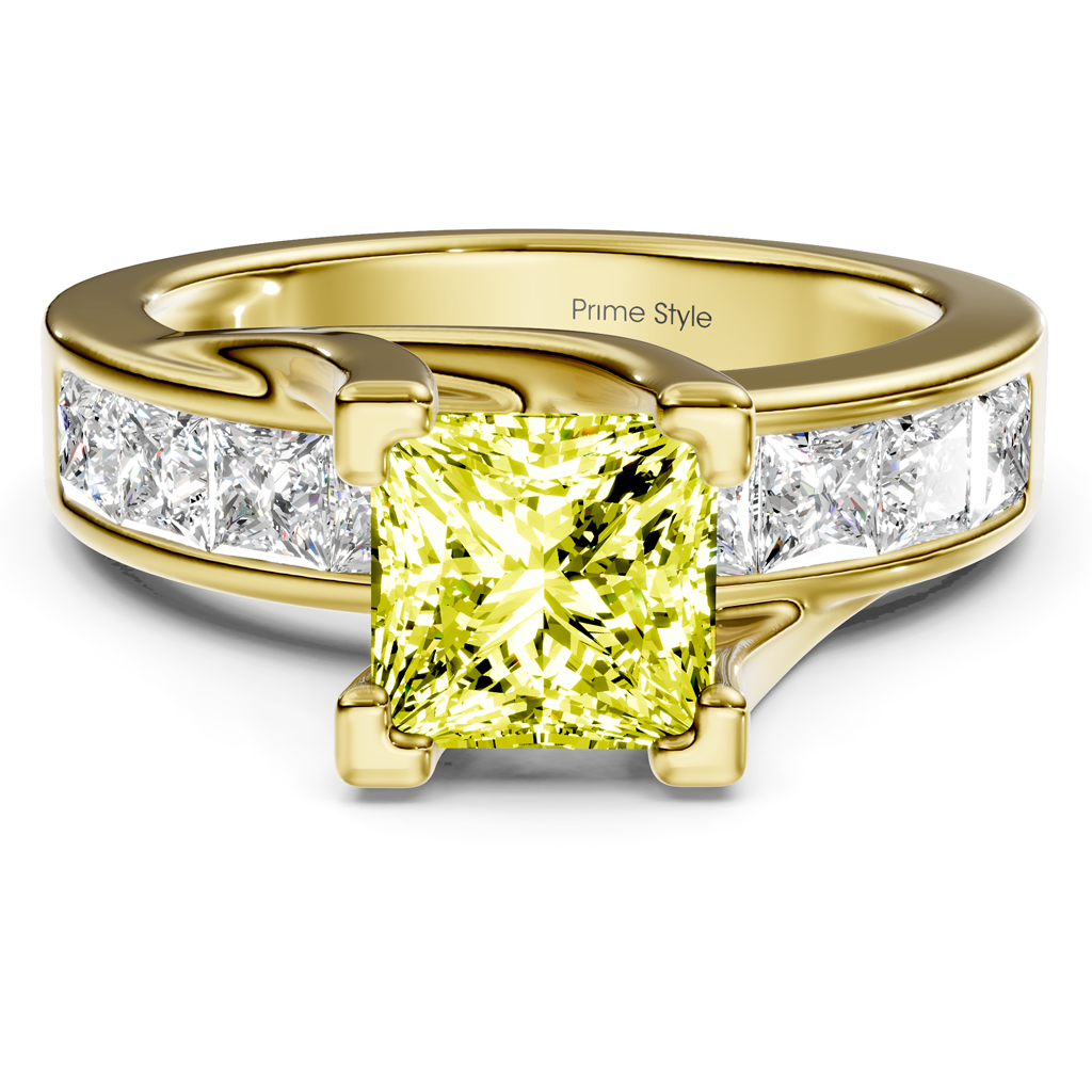 2.20-5.20 CT Princess Cut Fancy Yellow Diamonds - Engagement Ring