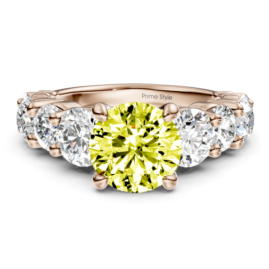3.50-6.50 CT Round Cut Fancy Yellow Diamonds - Engagement Ring