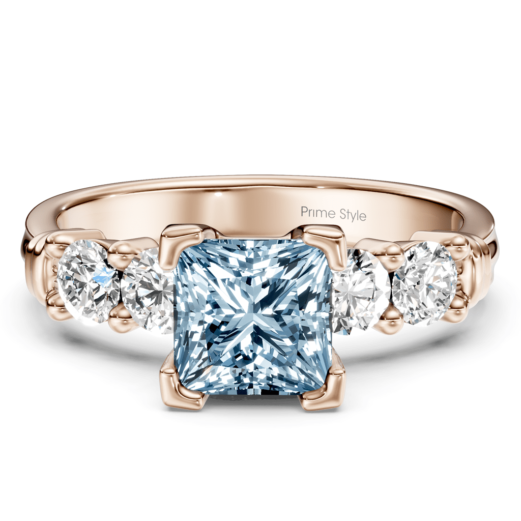 1.55-4.55 CT Princess & Round Cut Fancy Blue Diamonds - Engagement Ring