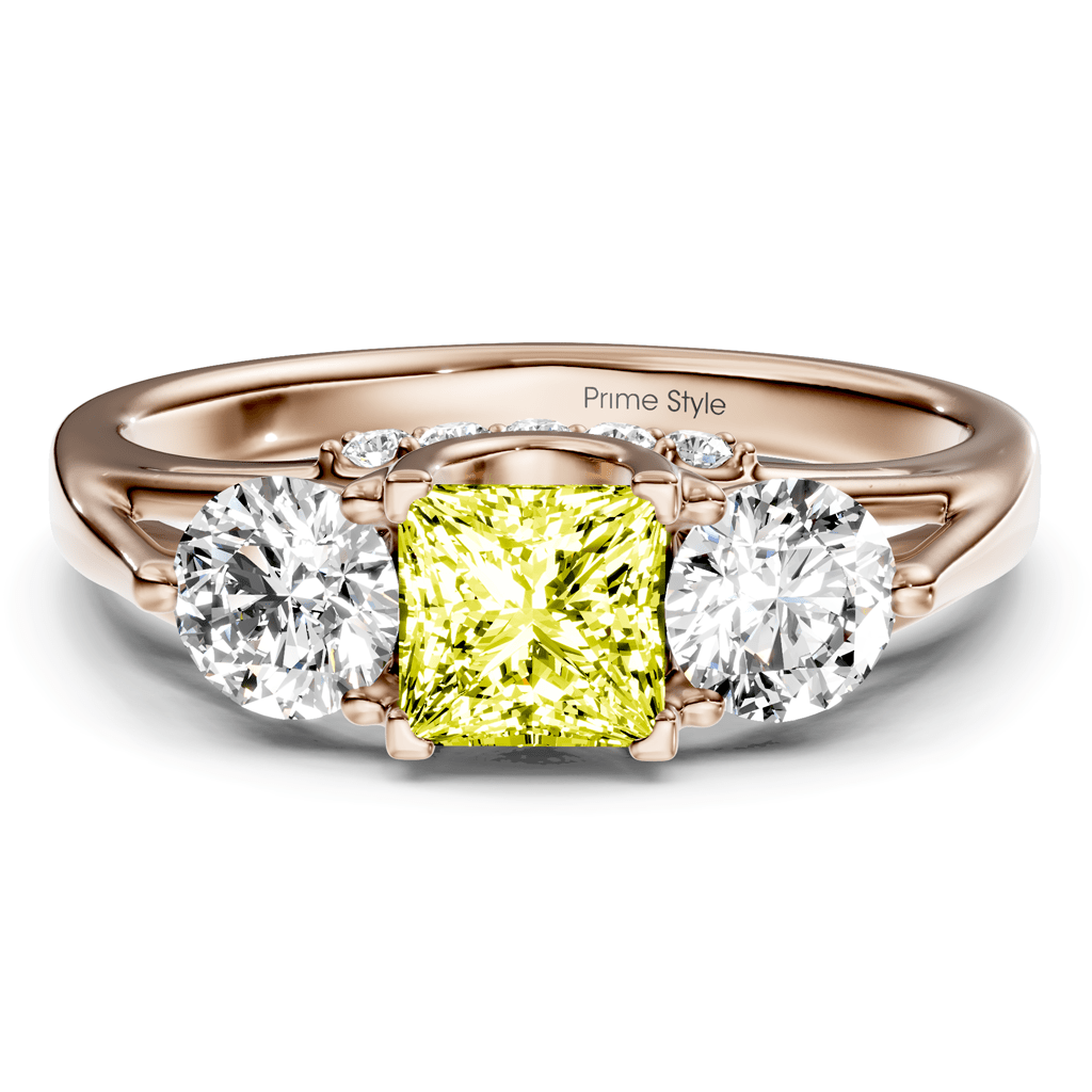 1.55 - 4.55 CT Princess & Round Cut Fancy Yellow Diamonds - Engagement Ring - Primestyle.com