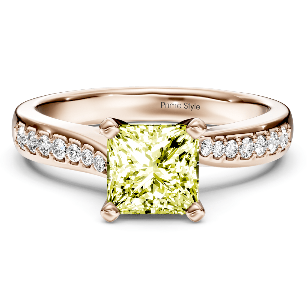1.15-4.15 CT Princess & Round Cut Fancy Yellow Diamonds - Engagement Ring