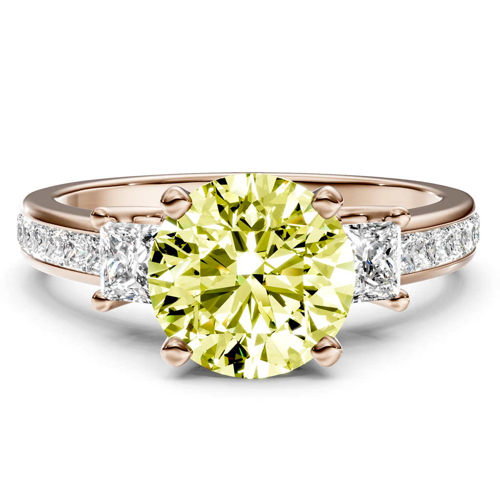 1.75-4.75 CT Princess & Round Cut Fancy Yellow Diamonds - Engagement Ring