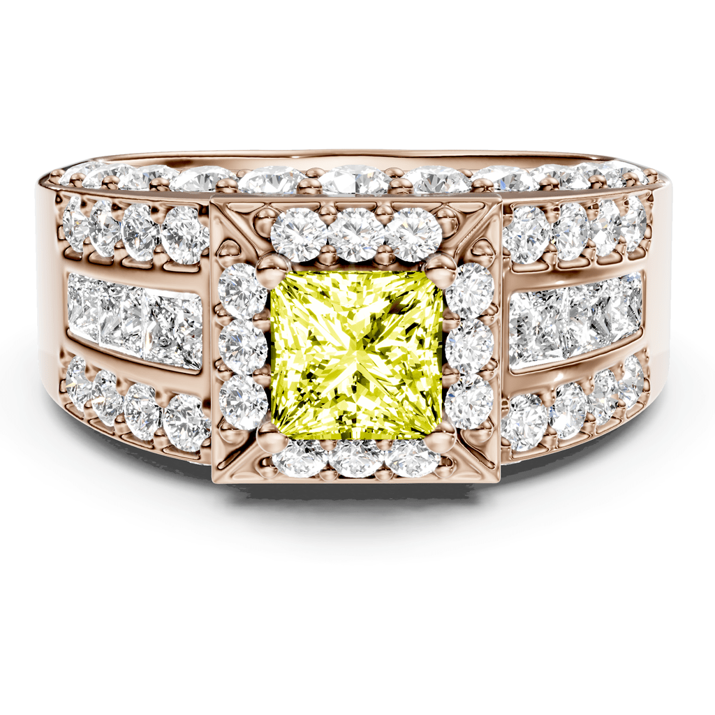 3.45-6.45 CT Princess & Round Cut Fancy Yellow Diamonds - Engagement Ring