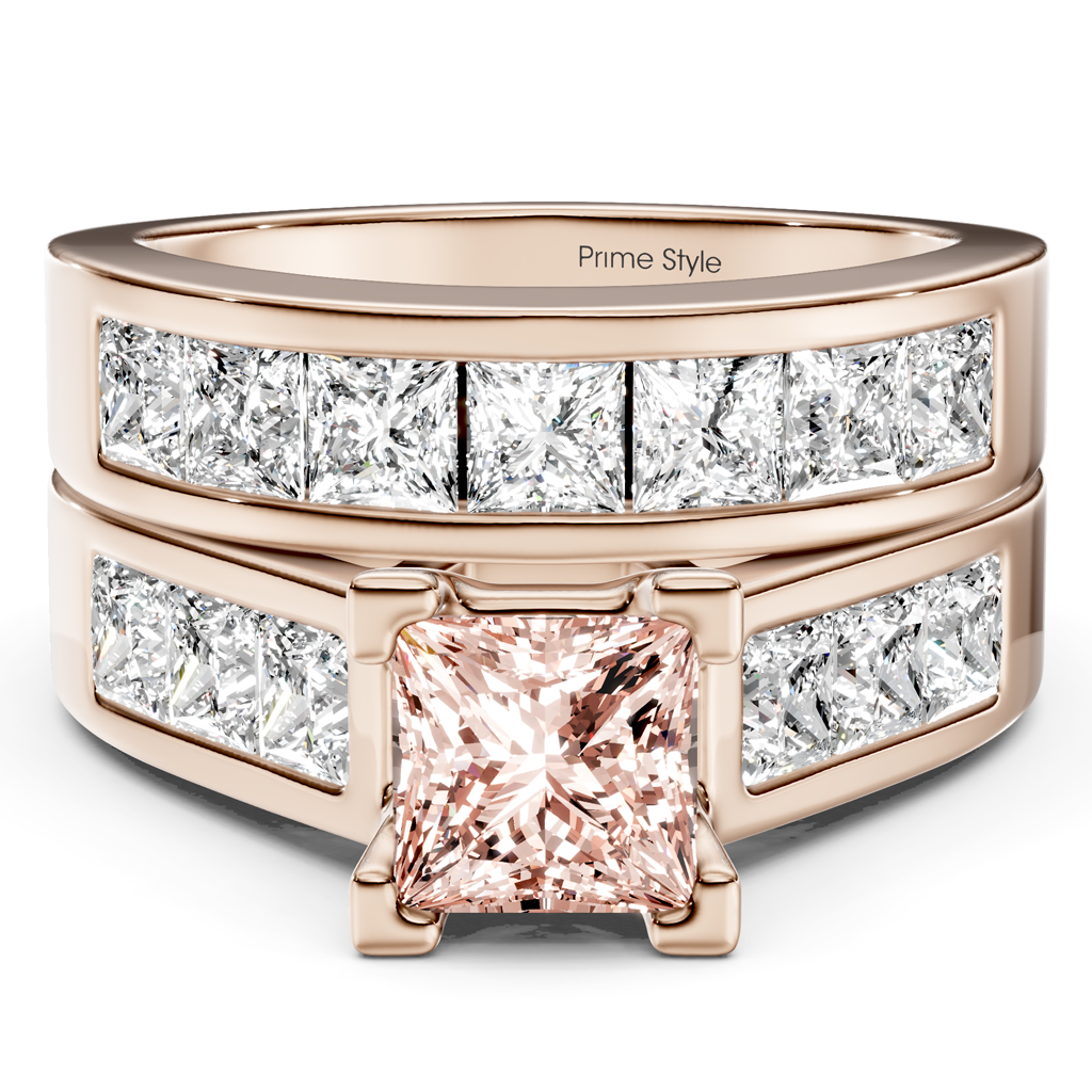 3.25-6.25 CT Princess Cut Fancy Pink Diamonds - Bridal Set