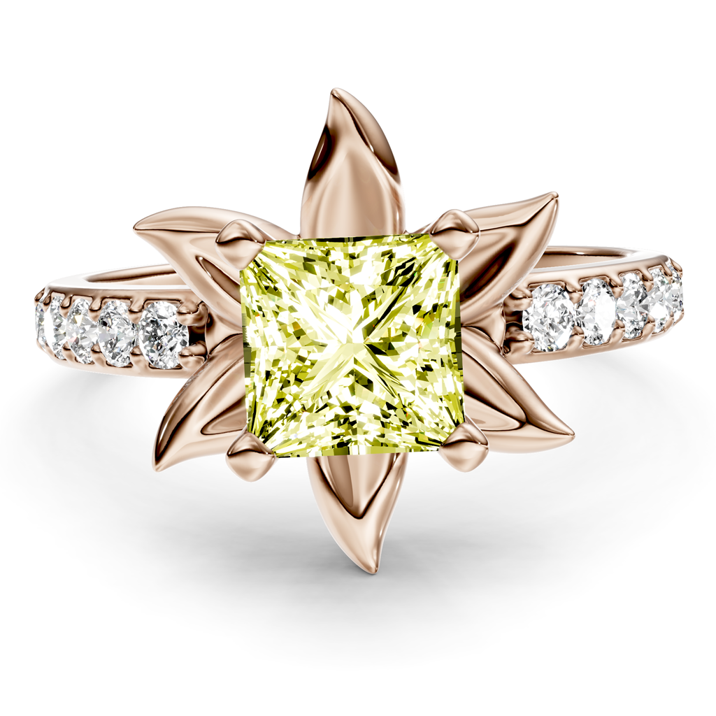 1.25-4.25 CT Princess & Round Cut Fancy Yellow Diamonds - Engagement Ring