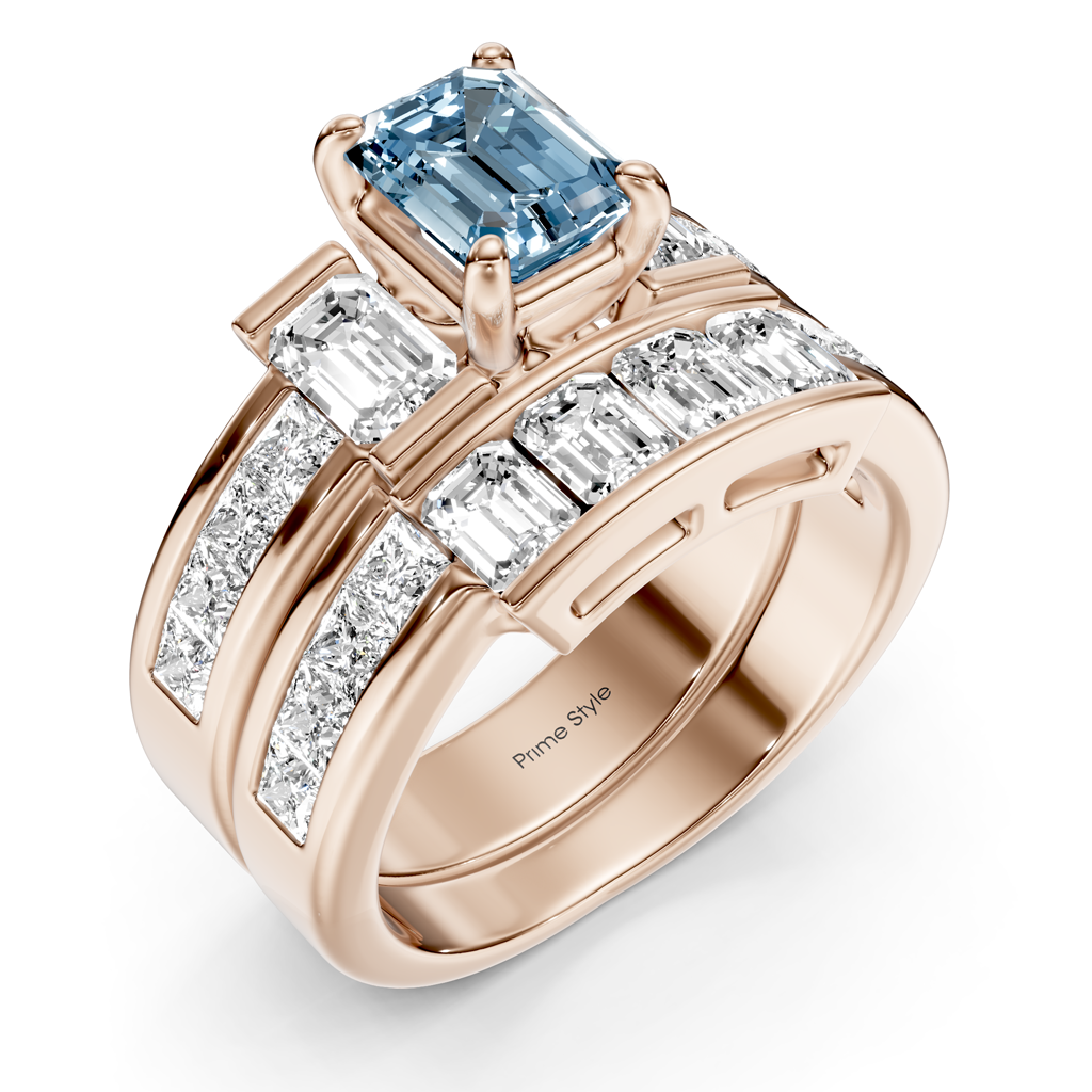 3.70-6.70 CT Emerald & Princess Cut Fancy Blue Diamonds - Bridal Set