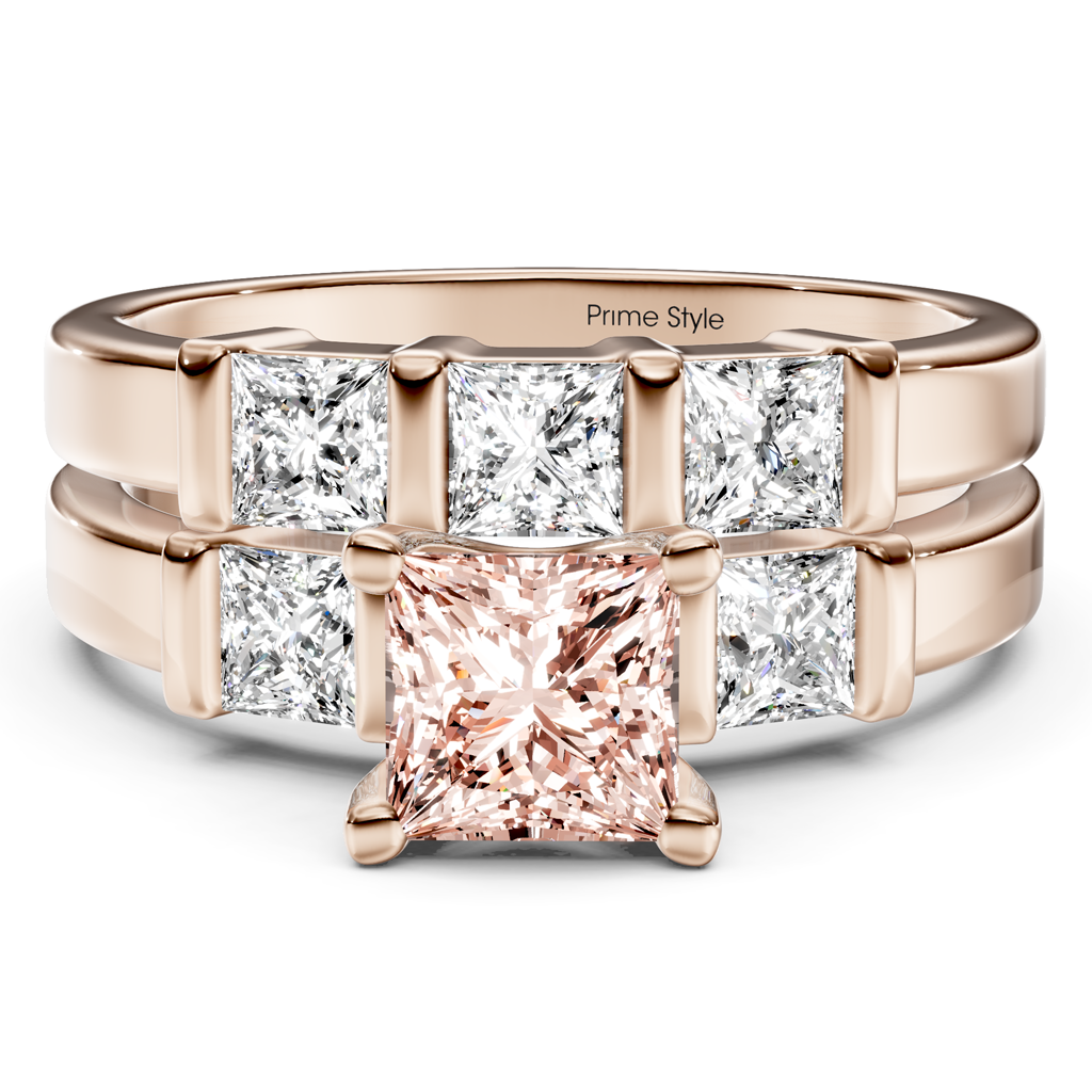 2.55-5.55 CT Princess Cut Fancy Pink Diamonds - Bridal Set