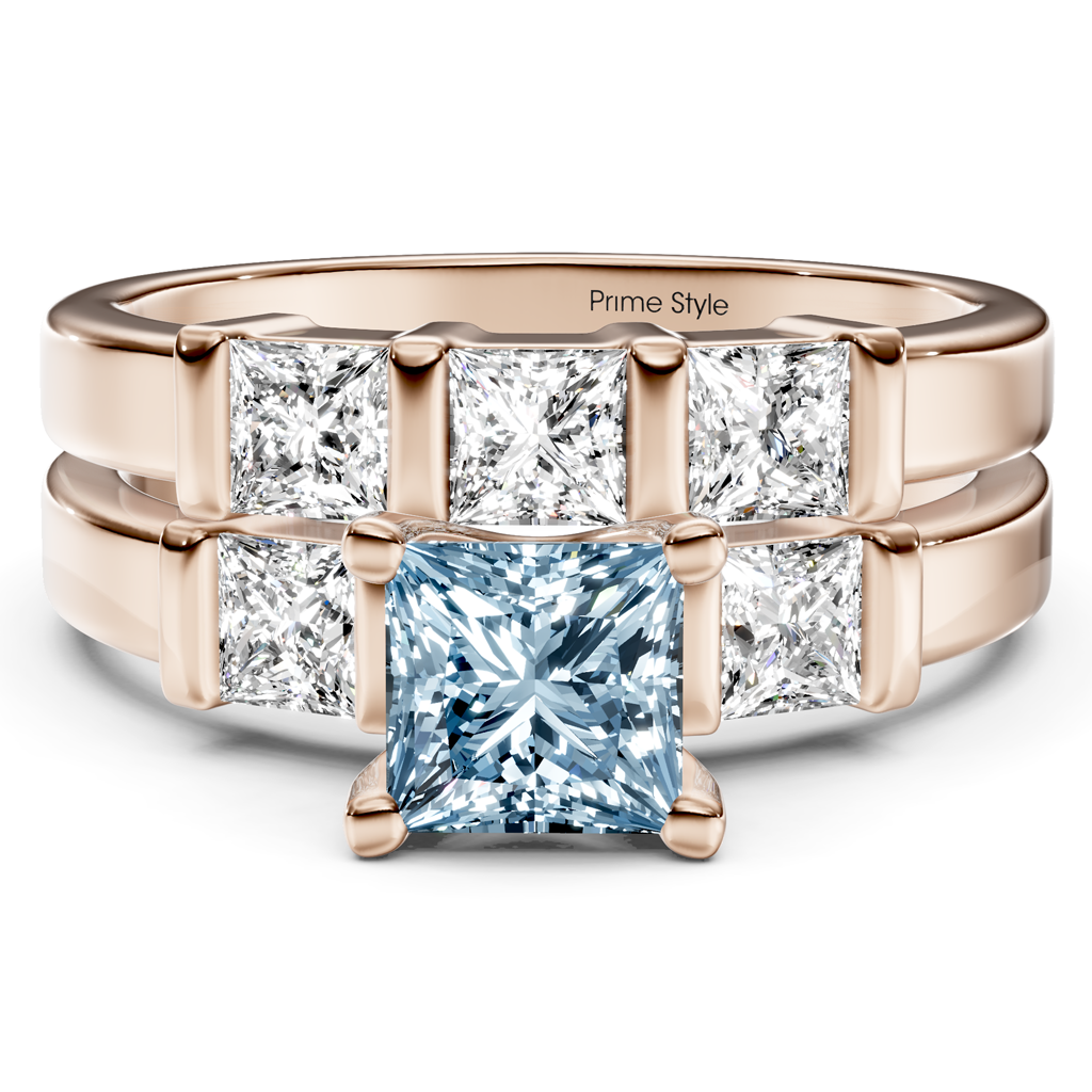 2.55-5.55 CT Princess Cut Fancy Blue Diamonds - Bridal Set