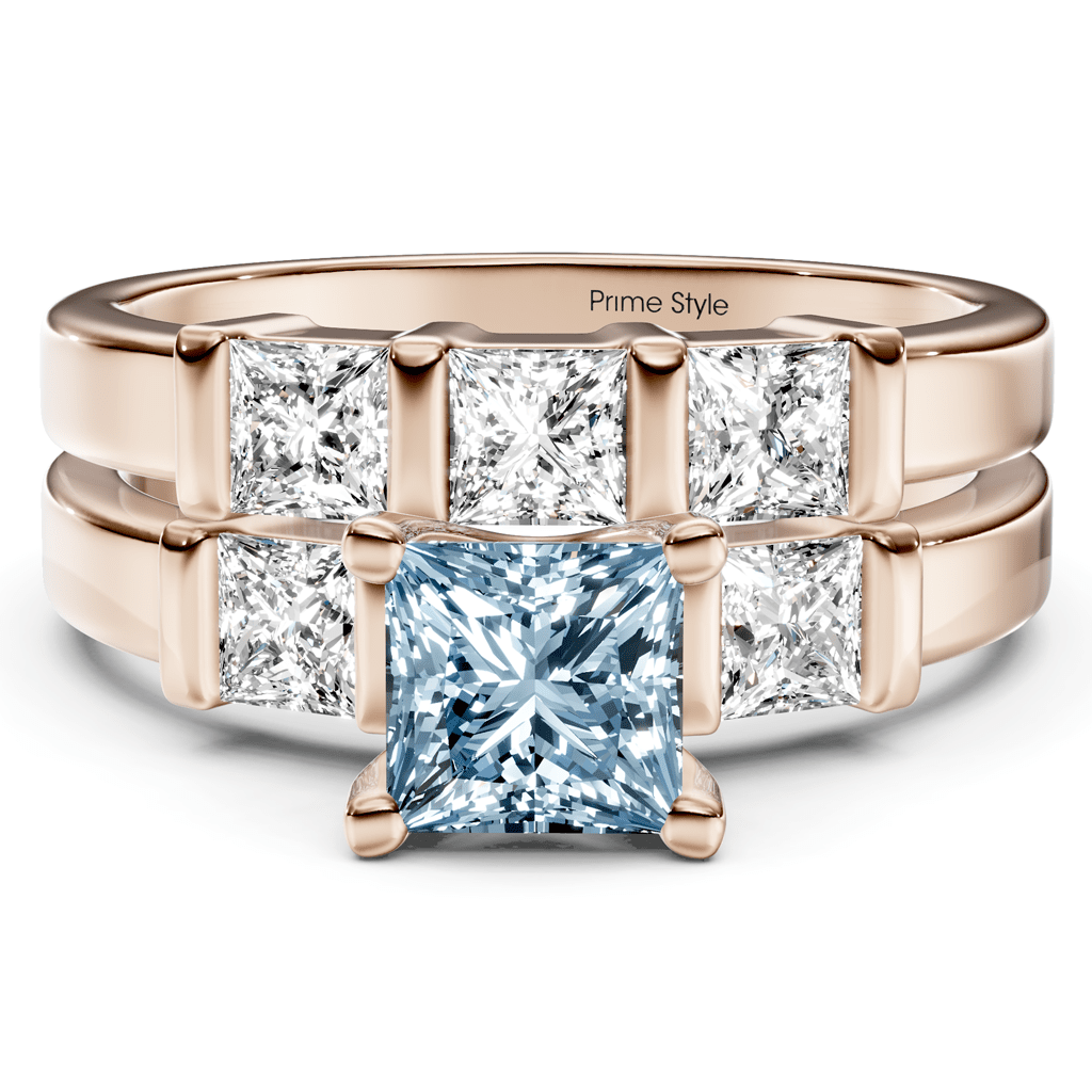 2.55 - 5.55 CT Princess Cut Fancy Blue Diamonds - Bridal Set - Primestyle.com