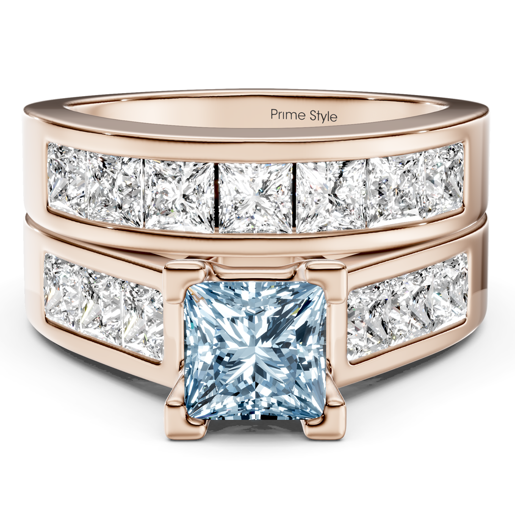 3.25-6.25 CT Princess Cut Fancy Blue Diamonds - Bridal Set