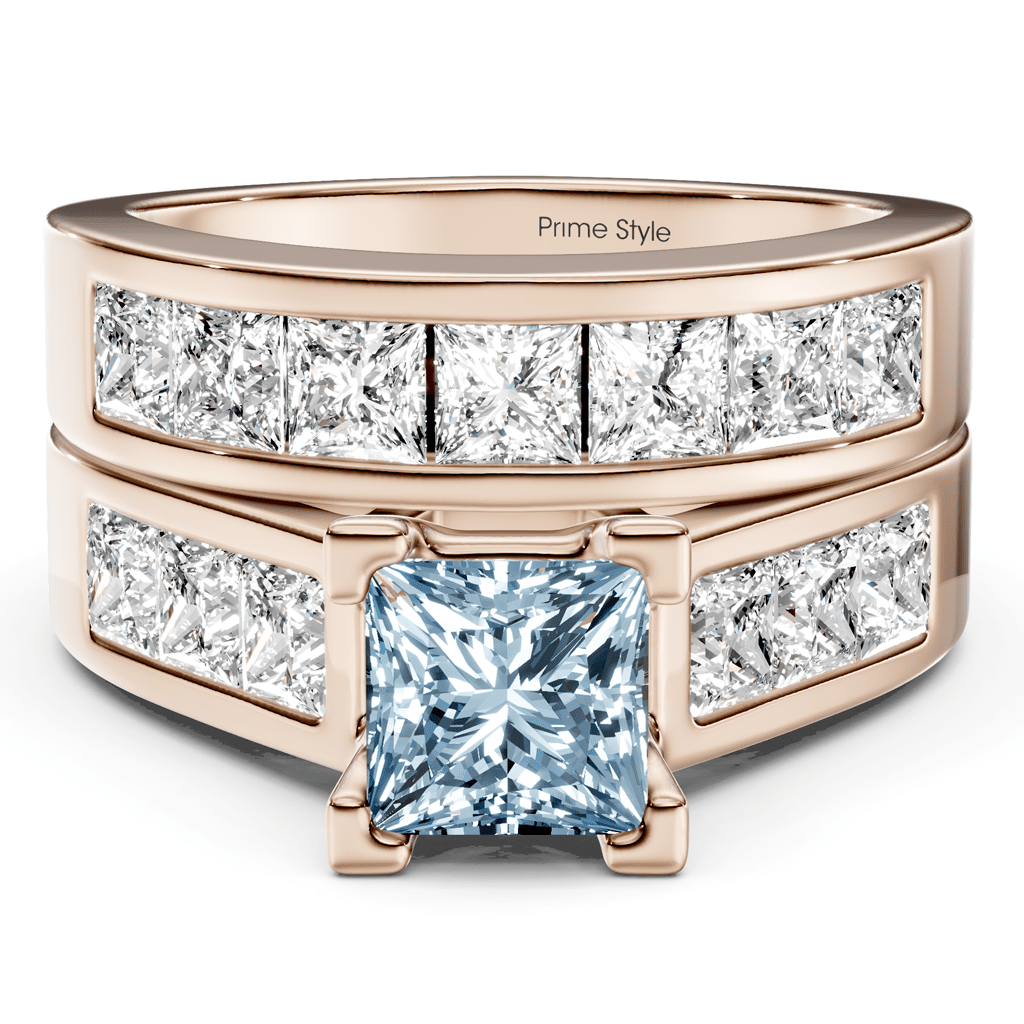 3.25-6.25 CT Princess Cut Fancy Blue Diamonds - Bridal Set