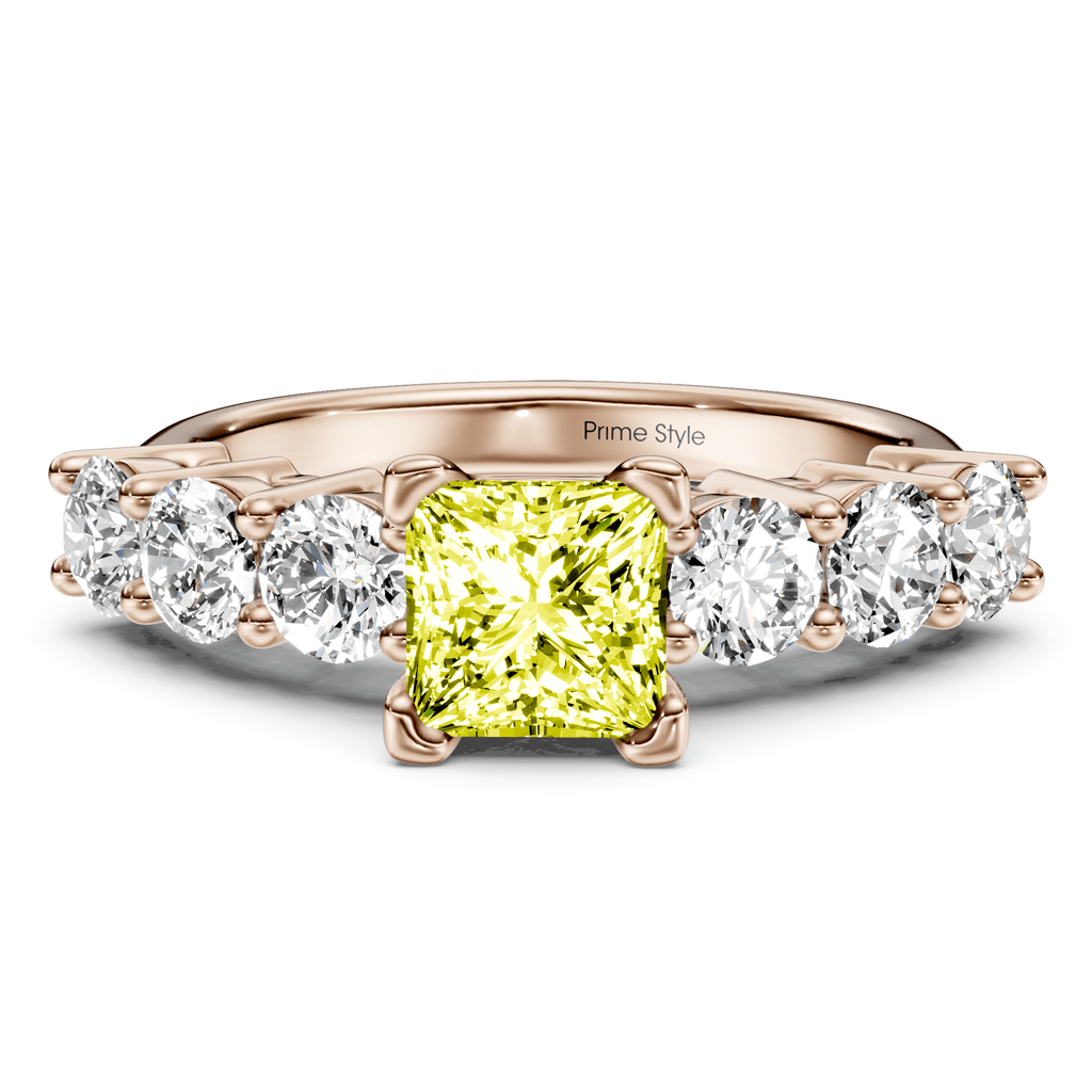 2.60 - 5.60 CT Round Cut Fancy Yellow Diamonds - Engagement Ring - Primestyle.com
