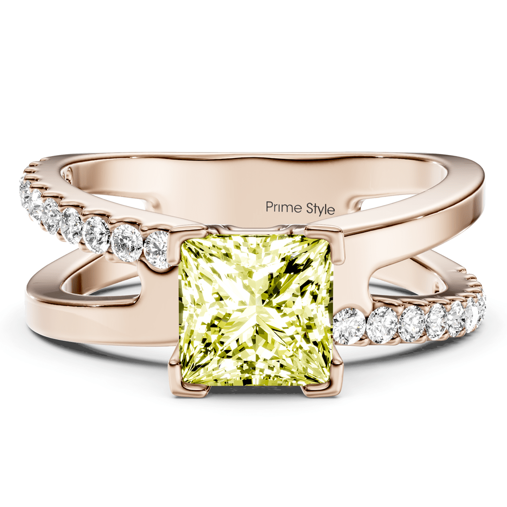 1.25 - 4.25 CT Princess & Round Cut Fancy Yellow Diamonds - Engagement Ring - Primestyle.com