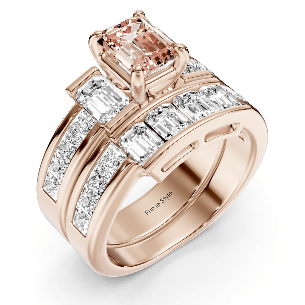 3.70 - 6.70 CT Emerald & Princess Cut Fancy Pink Diamonds - Bridal Set - Primestyle.com