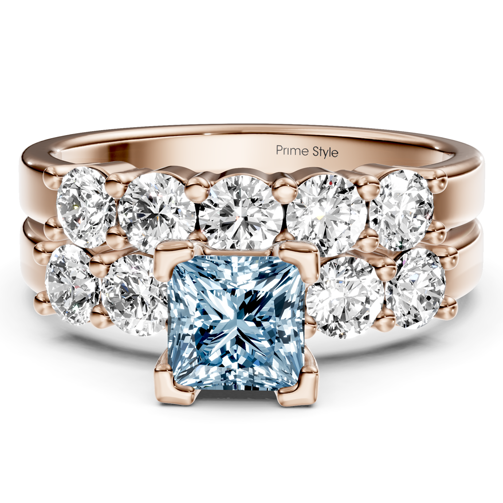 2.40-5.40 CT Princess & Round Cut Fancy Blue Diamonds - Bridal Set