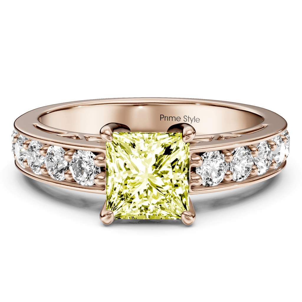 1.50 - 4.50 CT Princess & Round Cut Fancy Yellow Diamonds - Engagement Ring - Primestyle.com