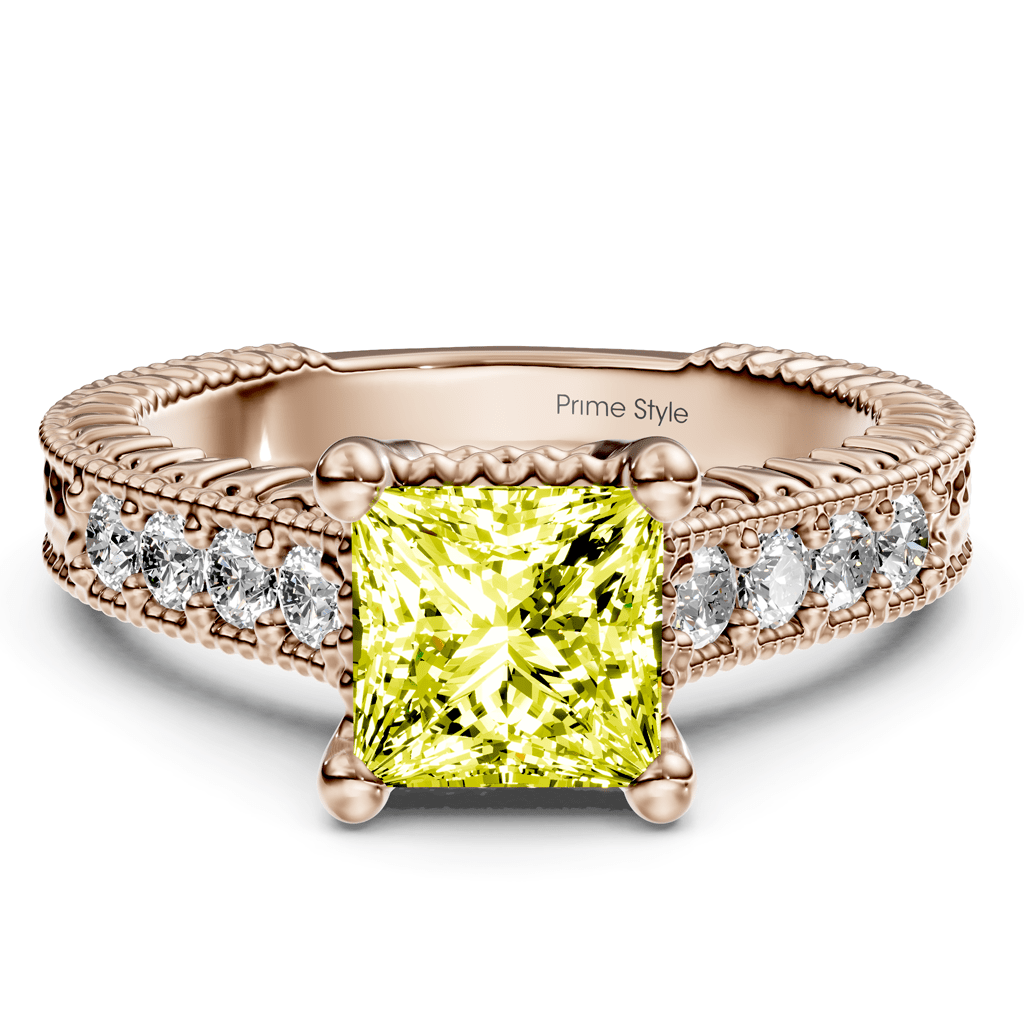 1.30 - 4.30 CT Princess & Round Cut Fancy Yellow Diamonds - Engagement Ring - Primestyle.com