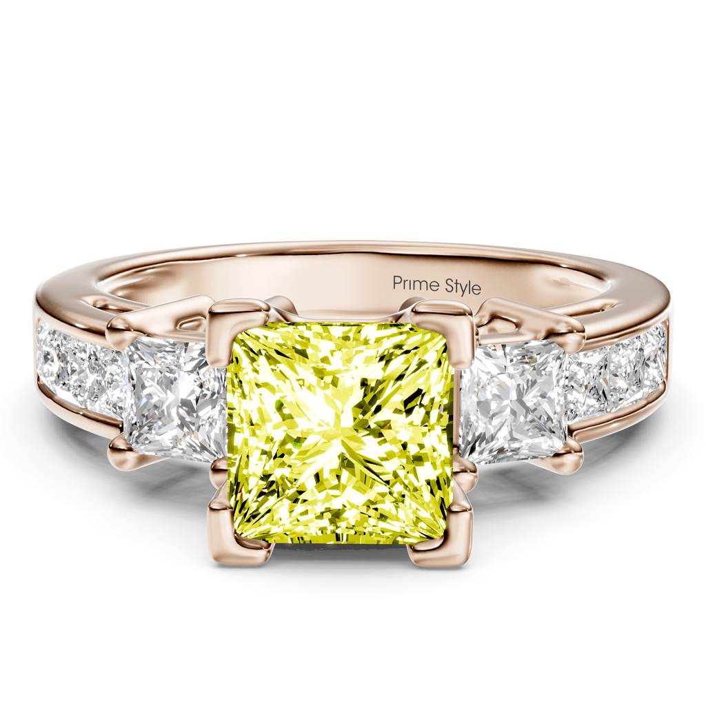 1.85 - 4.85 CT Princess Cut Fancy Yellow Diamonds - Engagement Ring - Primestyle.com