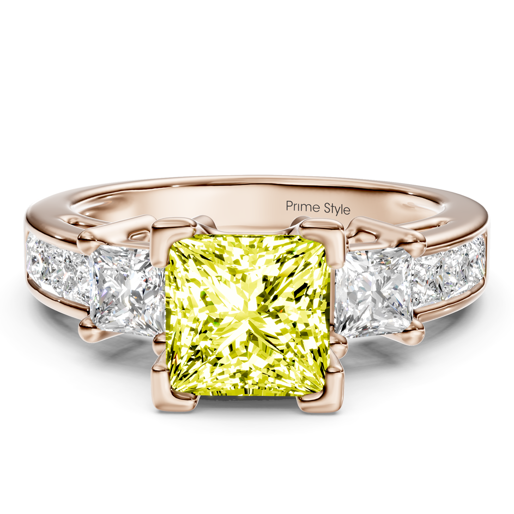 1.85-4.85 CT Princess Cut Fancy Yellow Diamonds - Engagement Ring