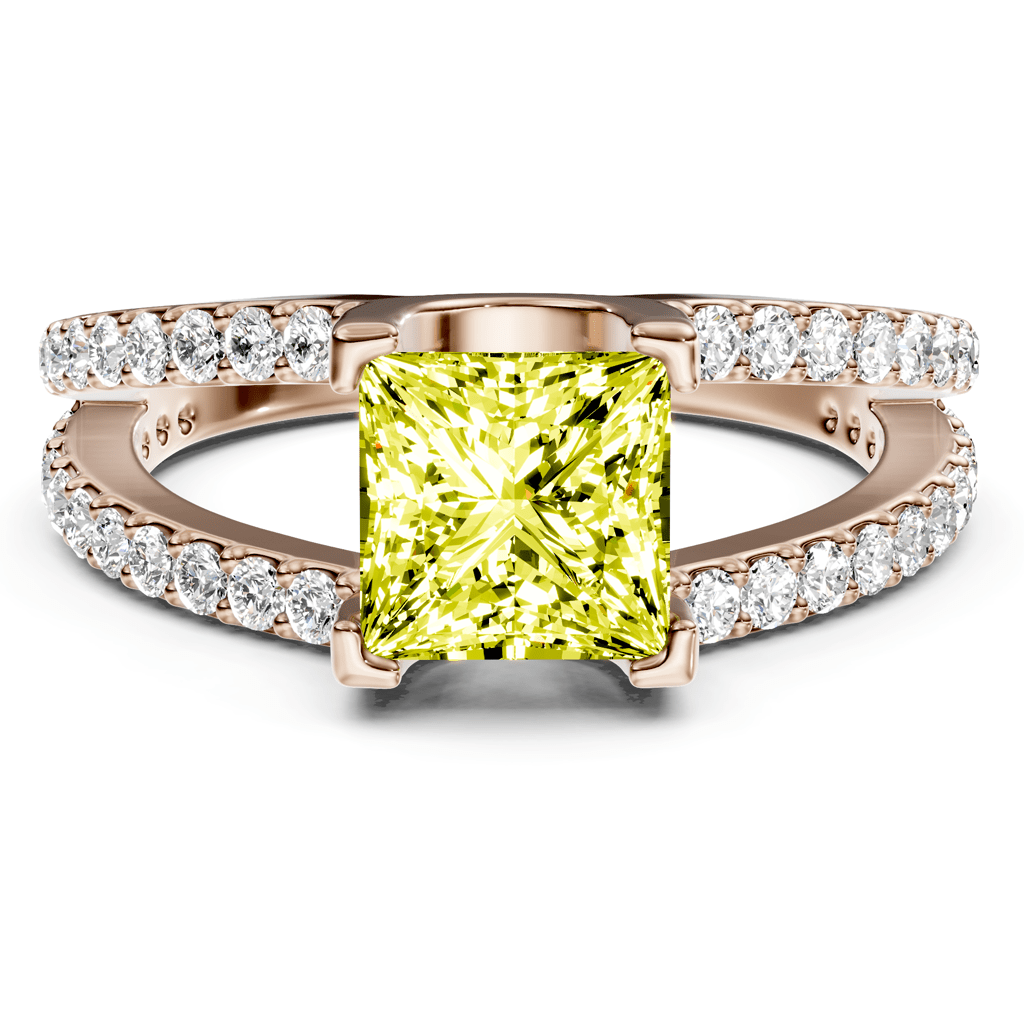 1.50 - 4.50 CT Princess & Round Cut Fancy Yellow Diamonds - Engagement Ring - Primestyle.com