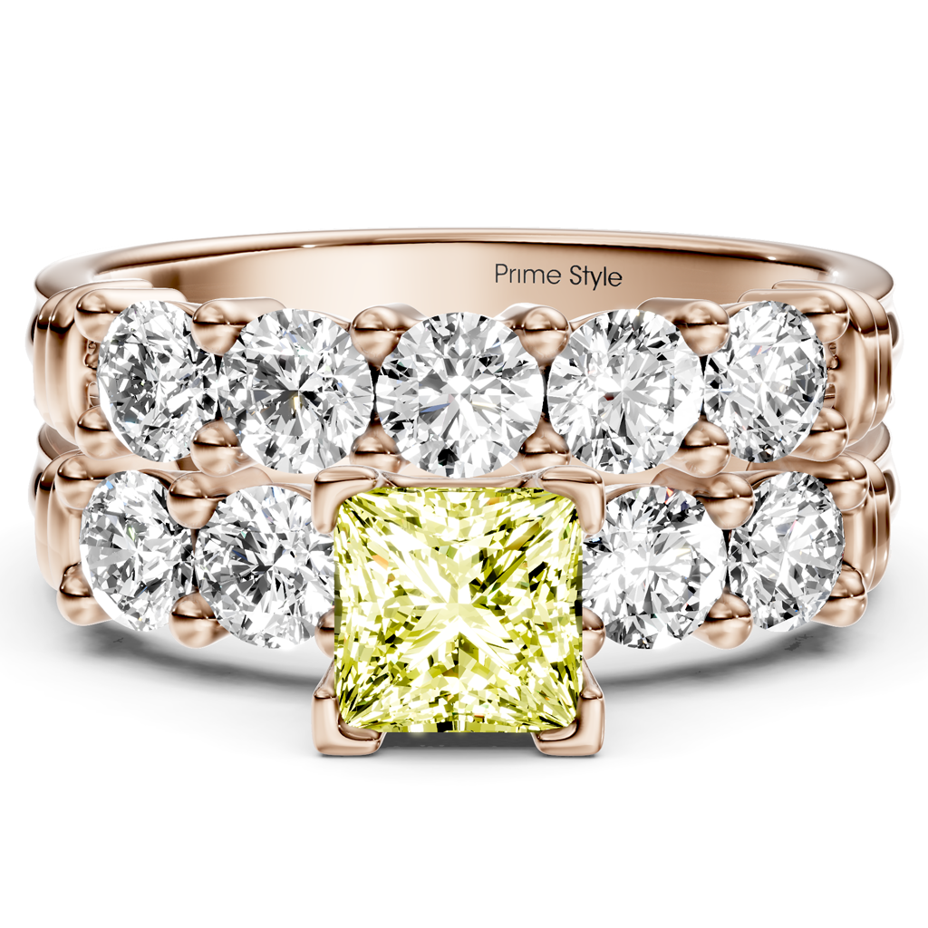 2.20-5.20 CT Princess & Round Cut Fancy Yellow Diamonds - Bridal Set