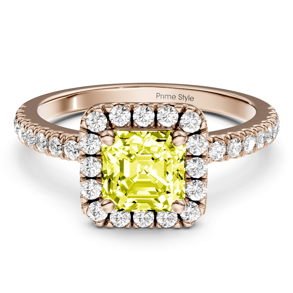 1.45-4.45 CT Ascher & Round Cut Fancy Yellow Diamonds - Engagement Ring