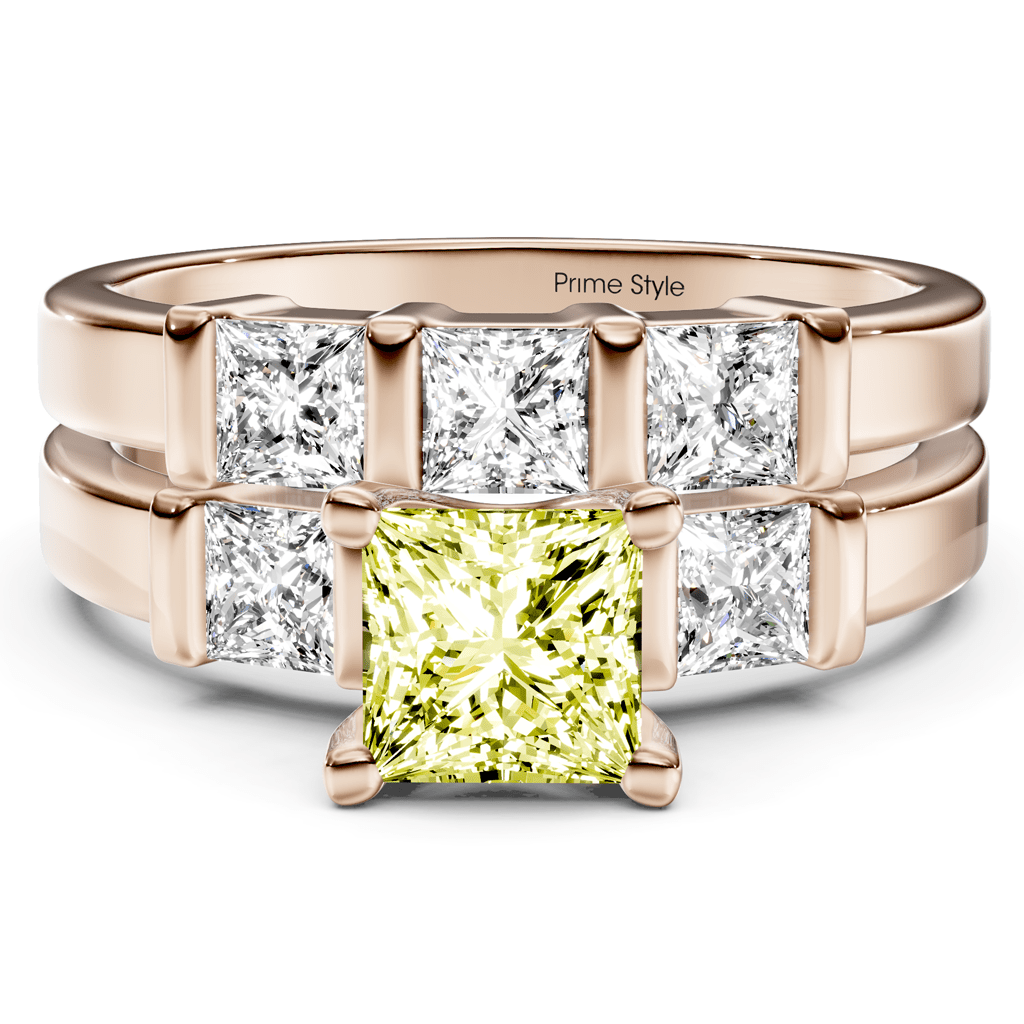 2.55 - 5.55 CT Princess Cut Fancy Yellow Diamonds - Bridal Set - Primestyle.com