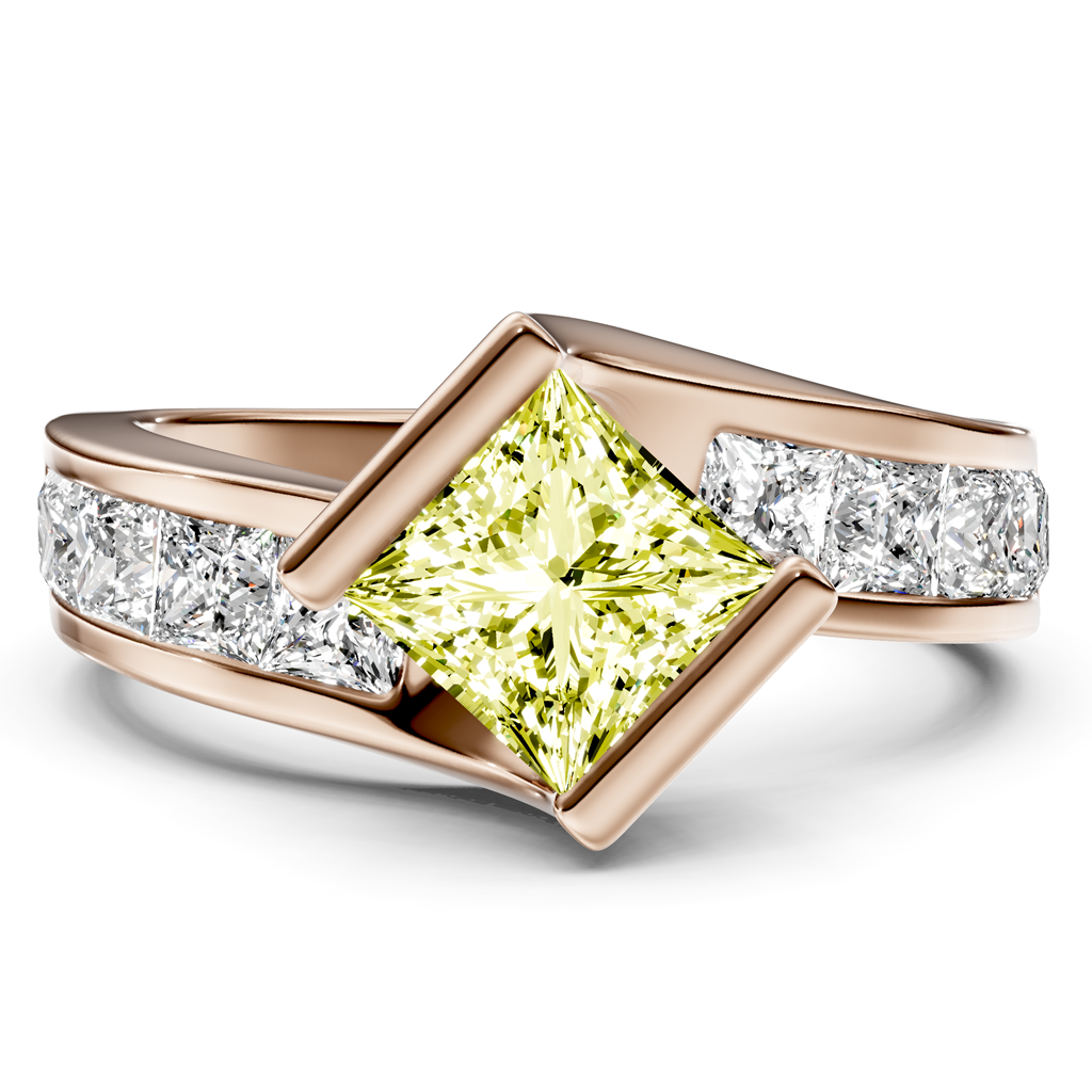 2.60-5.60 CT Princess Cut Fancy Yellow Diamonds - Engagement Ring