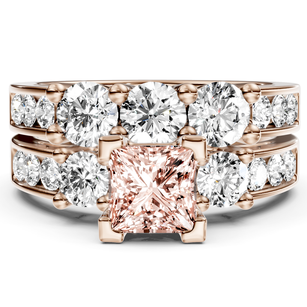 2.80-5.80 CT Princess & Round Cut Fancy Pink Diamonds - Bridal Set