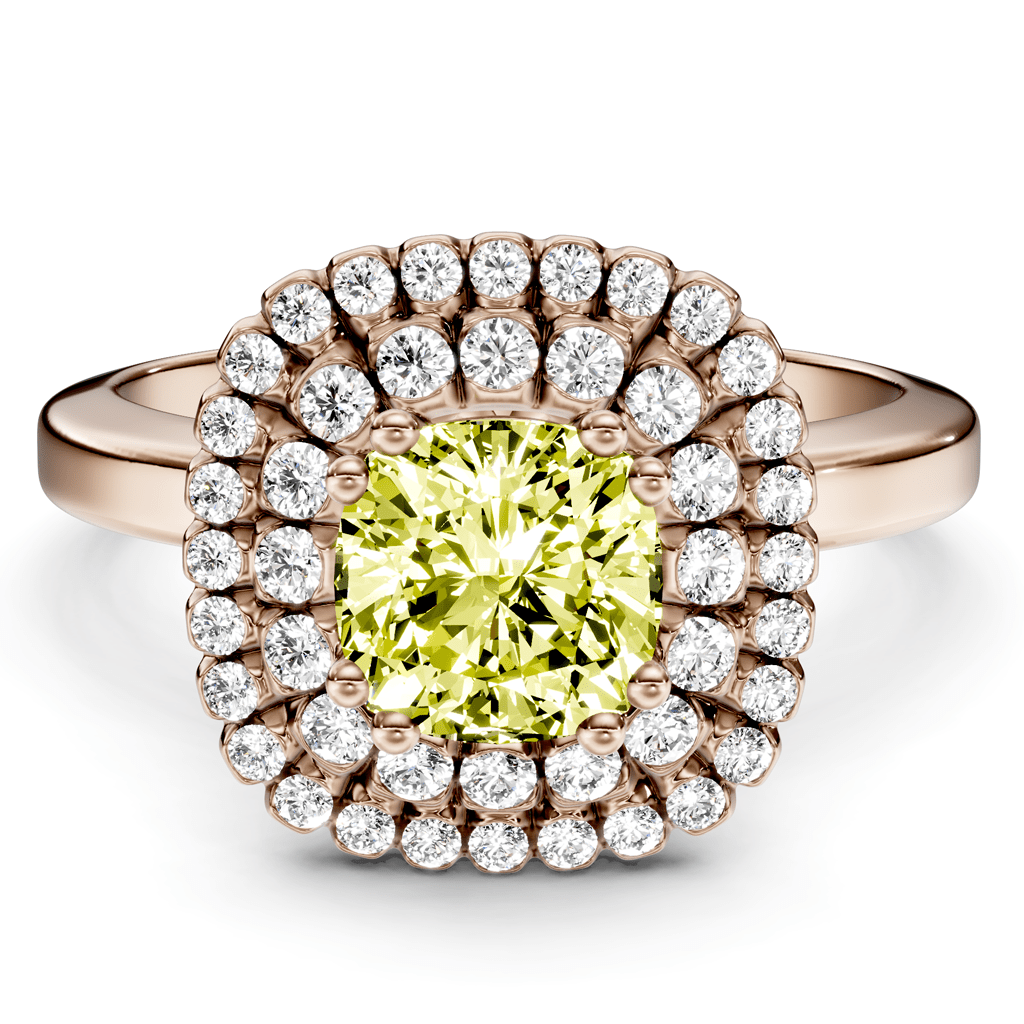 1.34-4.34 CT Cushion & Round Cut Fancy Yellow Diamonds - Engagement Ring