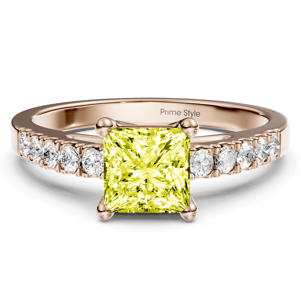 1.25 - 4.25 CT Princess & Round Cut Fancy Yellow Diamonds - Engagement Ring - Primestyle.com