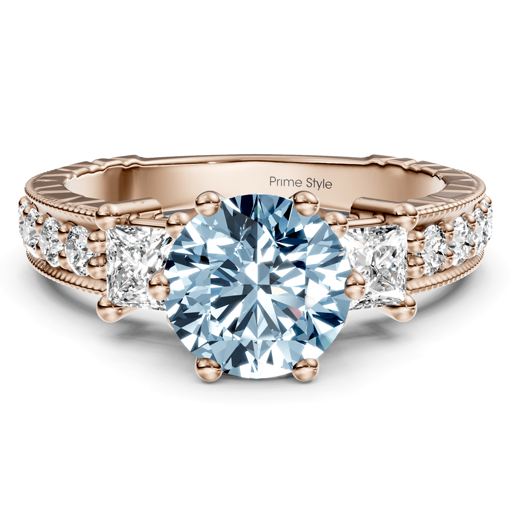 1.70-4.70 CT Princess & Round Cut Fancy Blue Diamonds - Engagement Ring