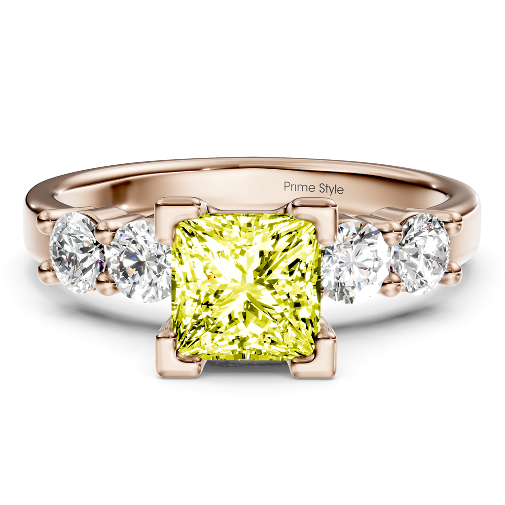 1.50-4.50 CT Princess & Round Cut Fancy Yellow Diamonds - Engagement Ring