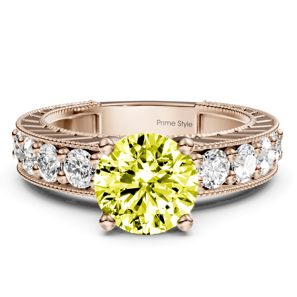 1.85 - 4.85 CT Princess & Round Cut Fancy Yellow Diamonds - Engagement Ring - Primestyle.com