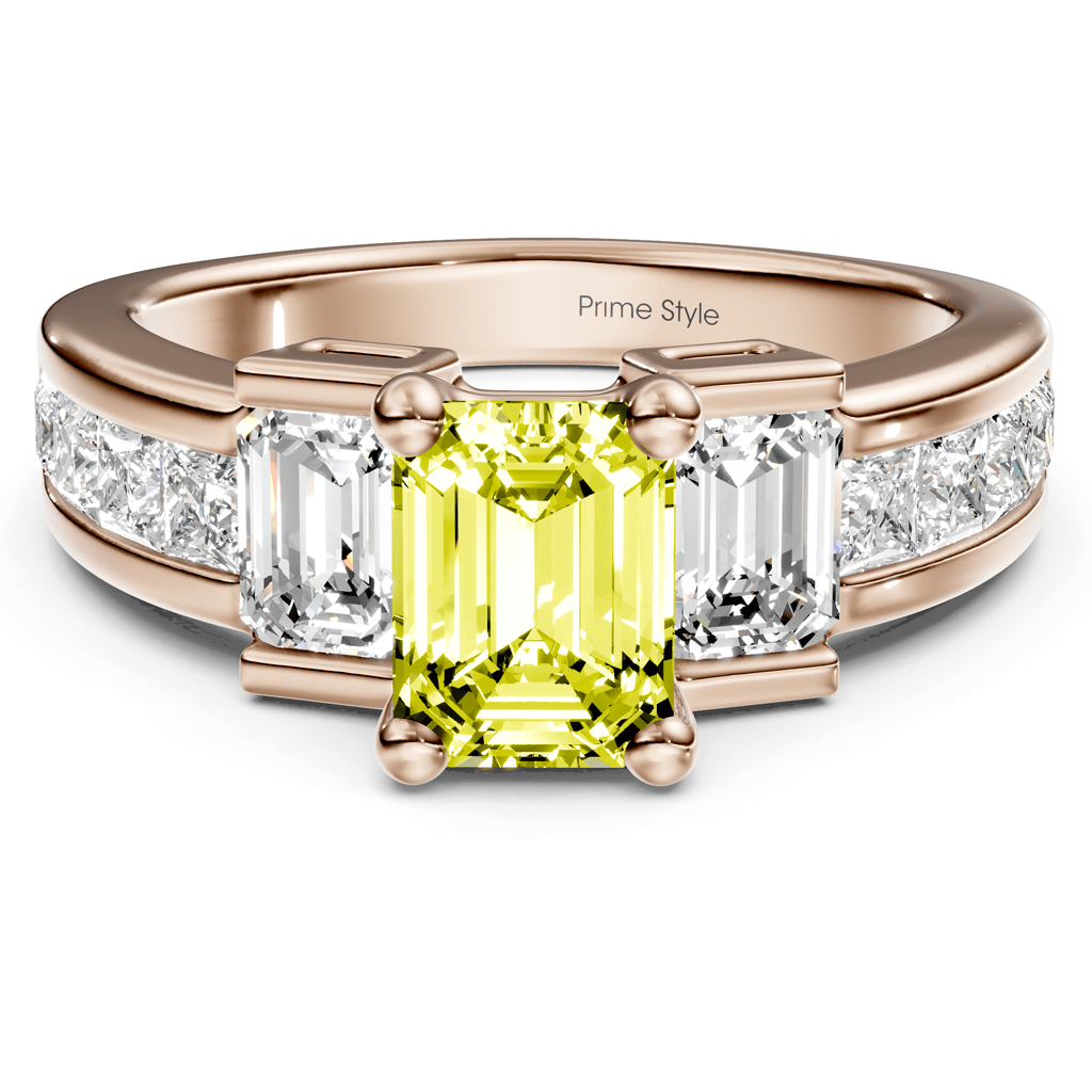 2.30 - 5.30 CT Emerald & Princess Cut Fancy Yellow Diamonds - Engagement Ring - Primestyle.com