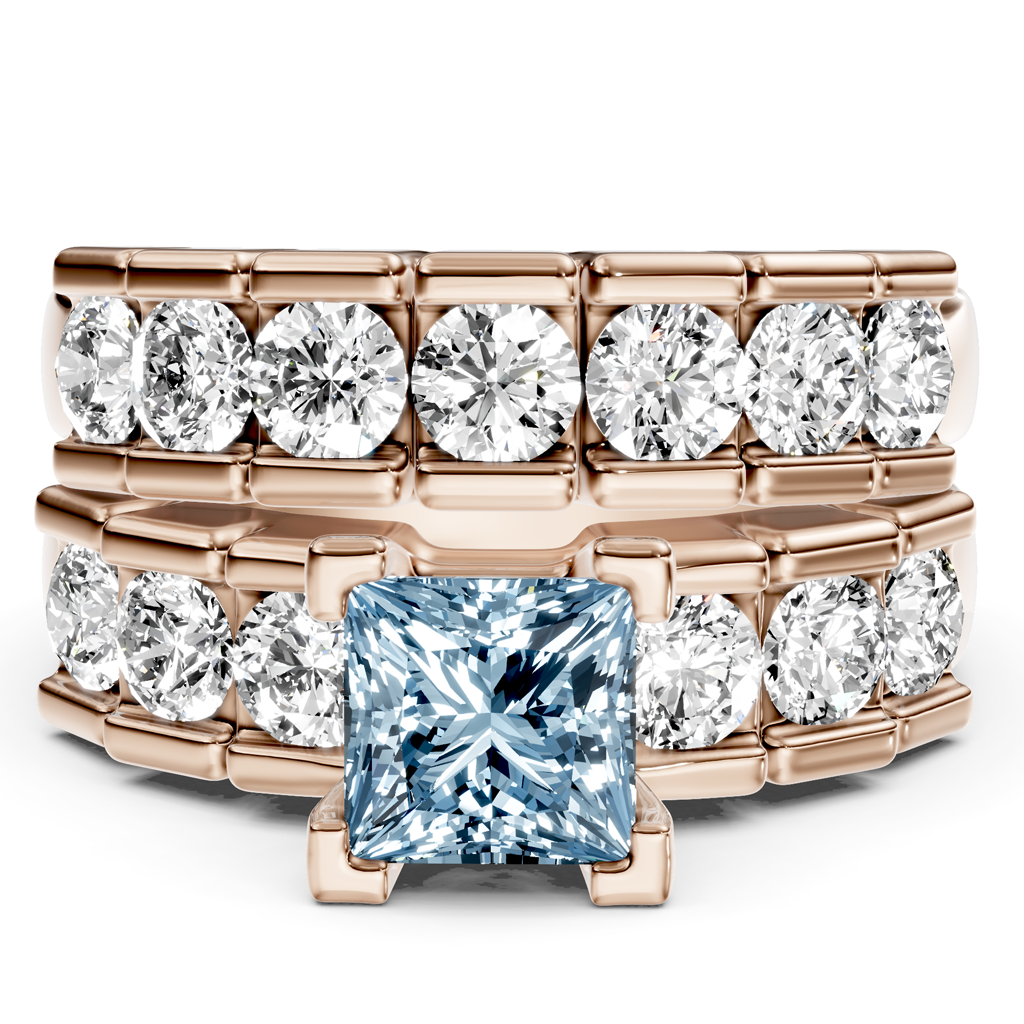 2.85-5.85 CT Princess & Round Cut Fancy Blue Diamonds - Bridal Set