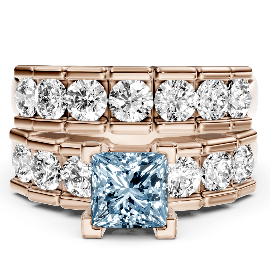 2.85-5.85 CT Princess & Round Cut Fancy Blue Diamonds - Bridal Set