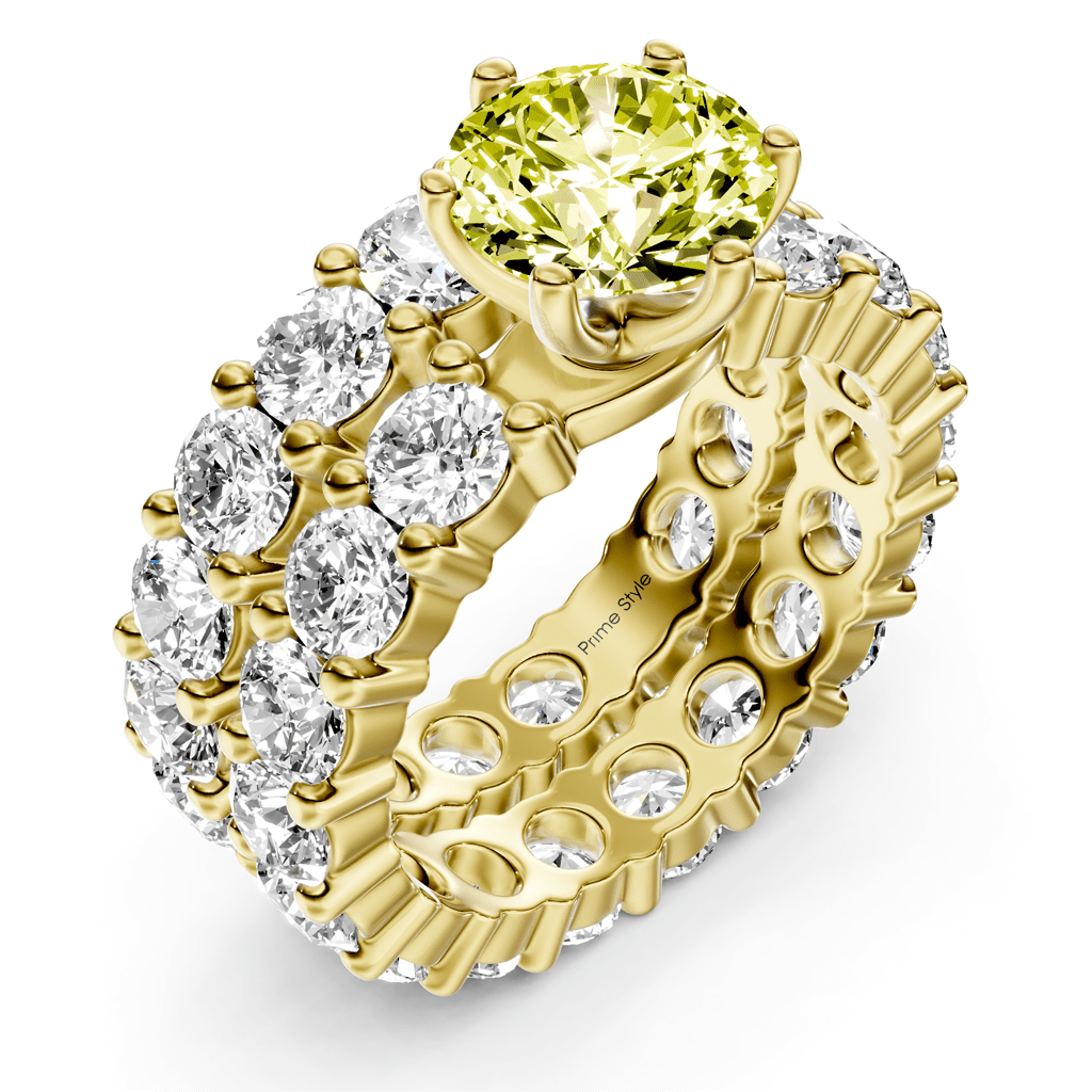 6.30 - 9.30 CT Round Cut Fancy Yellow Diamonds - Bridal Set - Primestyle.com