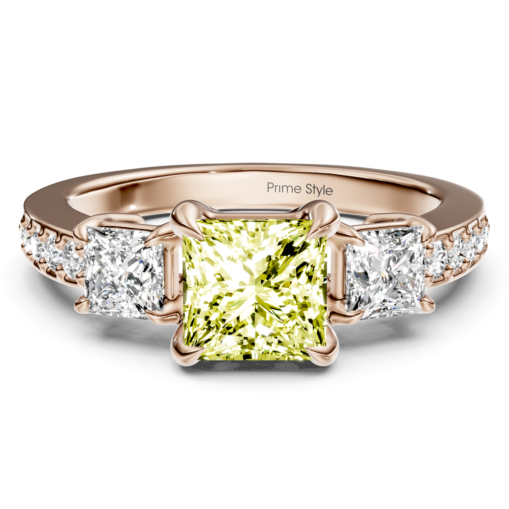 1.85-4.85 CT Princess & Round Cut Fancy Yellow Diamonds - Engagement Ring