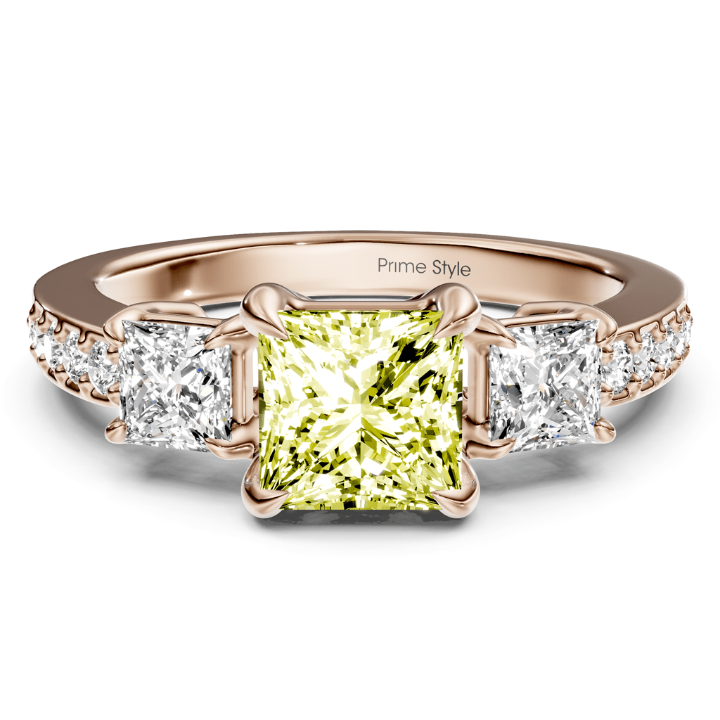 1.85 - 4.85 CT Princess & Round Cut Fancy Yellow Diamonds - Engagement Ring - Primestyle.com