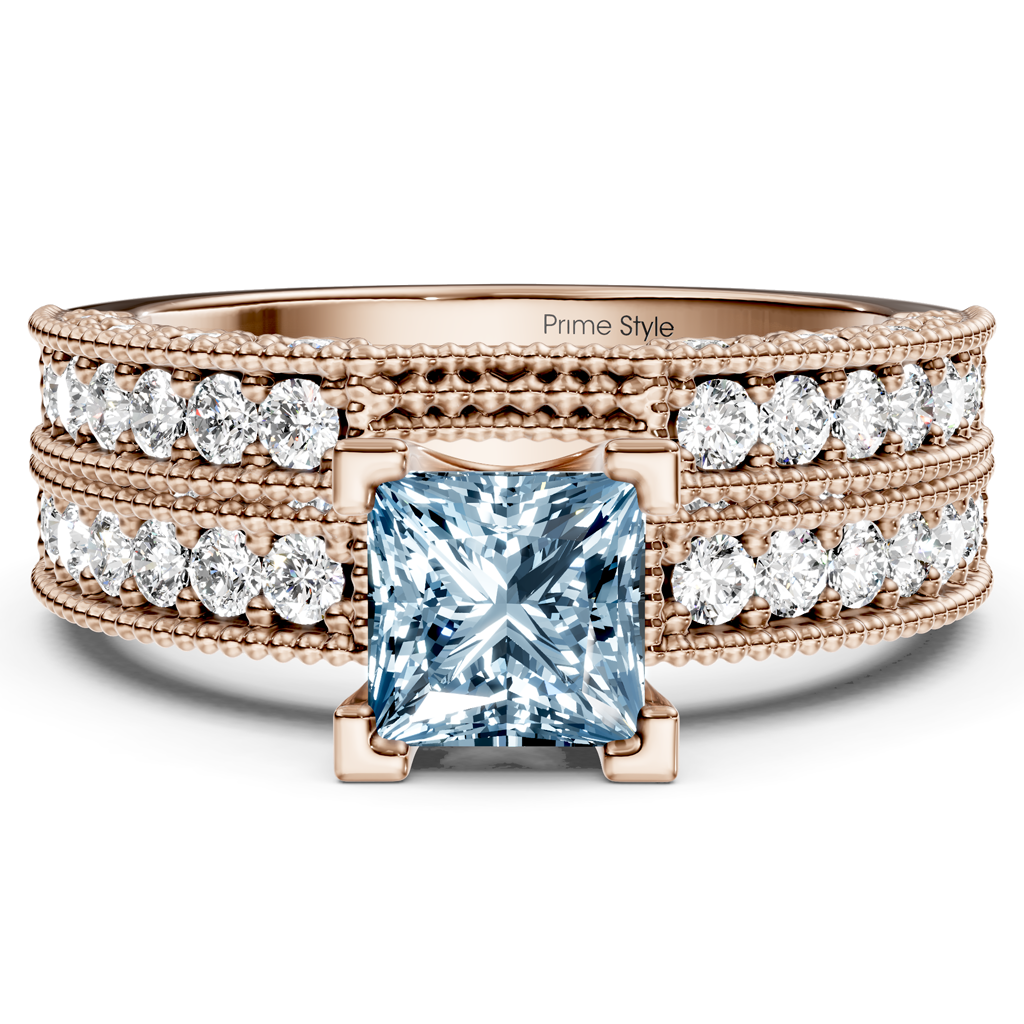 2.10-5.10 CT Princess & Round Cut Fancy Blue Diamonds - Bridal Set